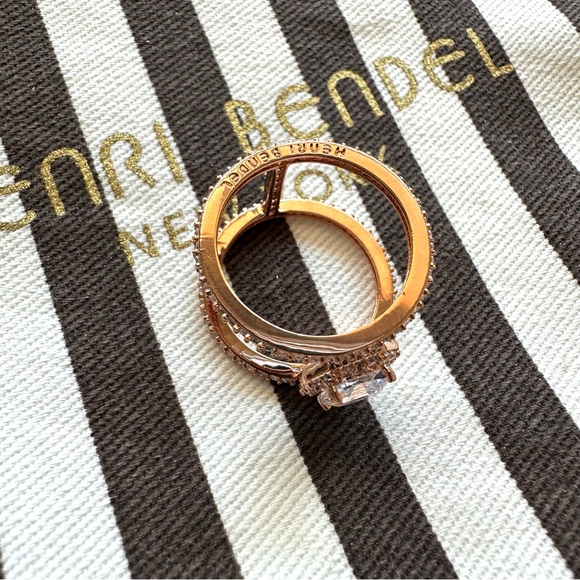 NWOT Henri Bendel Luxe Asscher Cut Pave Rose Gold Tone Harness Ring - Picture 7 of 9
